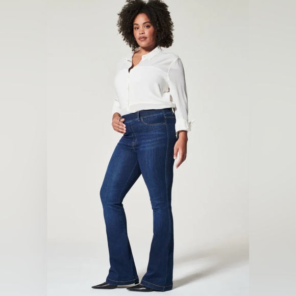 Spanx Flare Jeans Pull On High Rise Midnight Blue Size XL - Picture 1 of 5